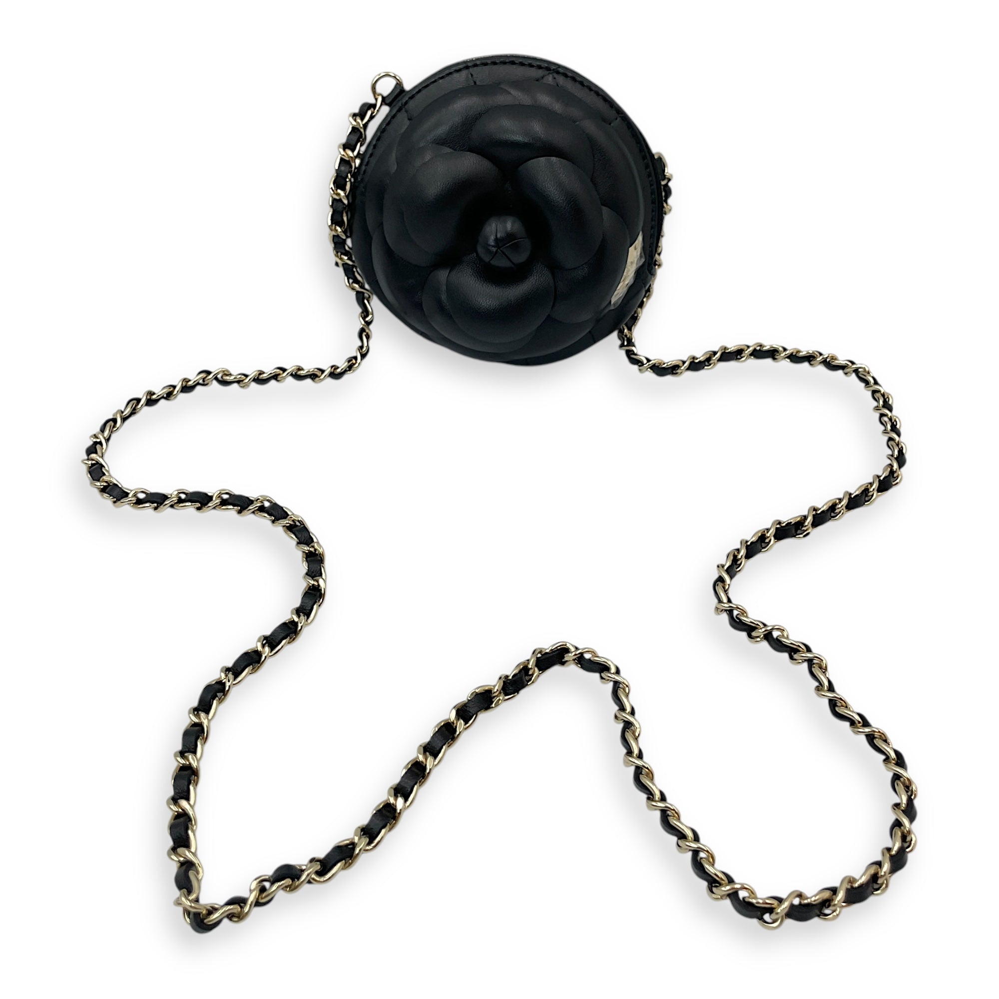 Camelia Black Clutch in Lambskin, Gold hardware