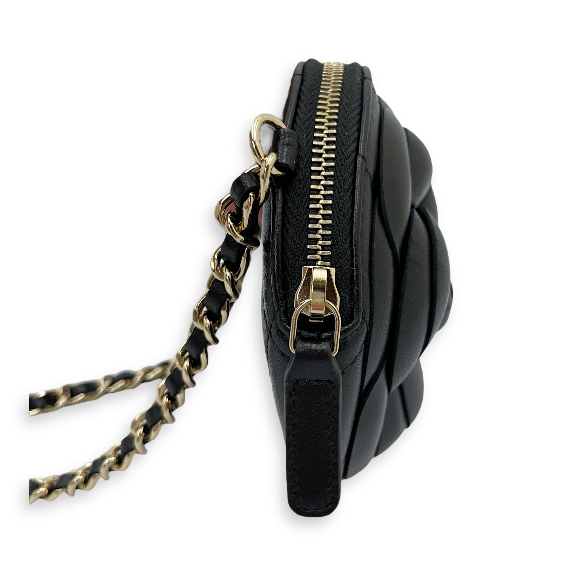 Camelia Black Clutch in Lambskin, Gold hardware