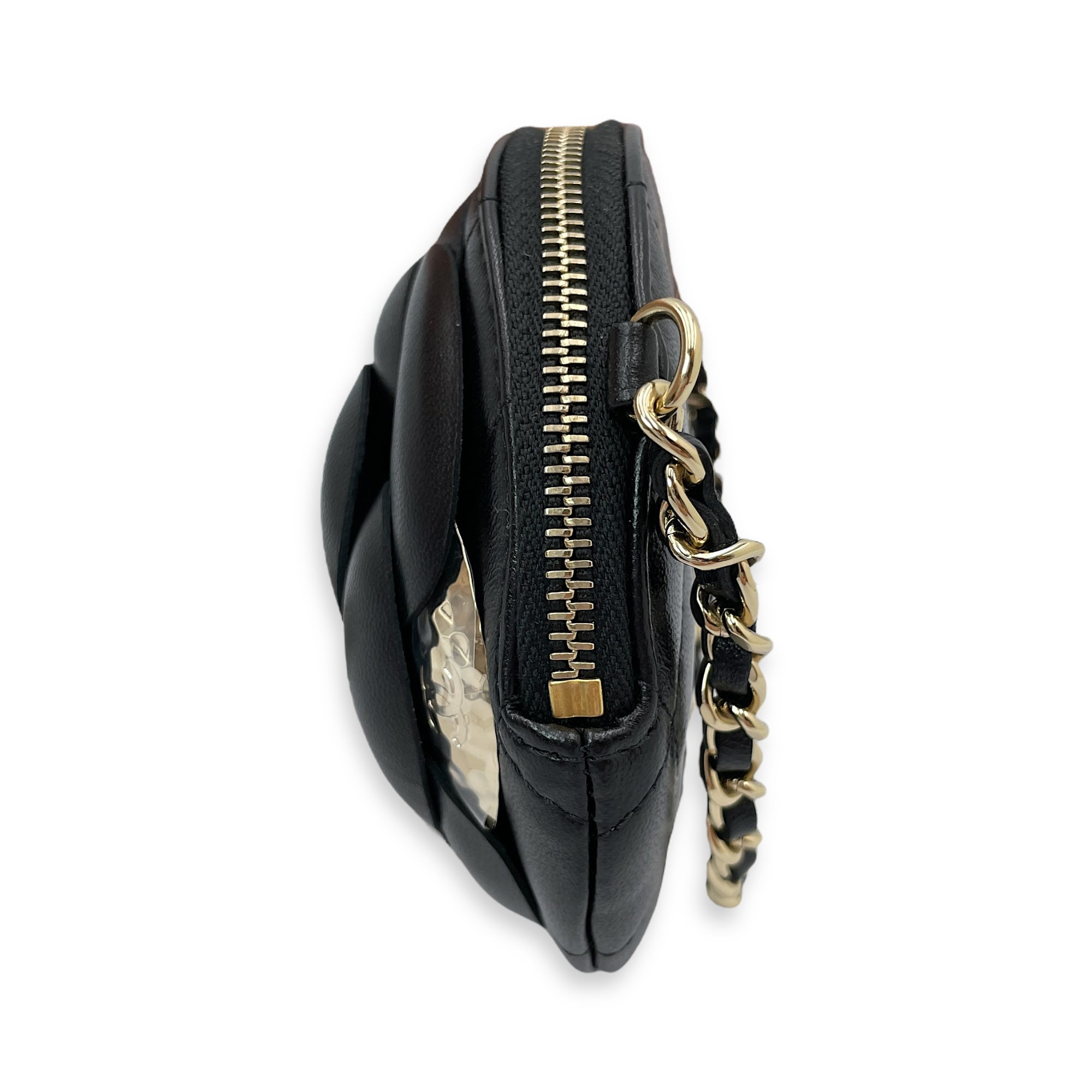 Camelia Black Clutch in Lambskin, Gold hardware