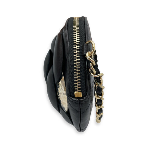 Camelia Black Clutch in Lambskin, Gold hardware