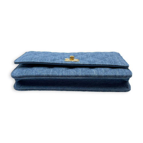 Pearl Crush Blue Wallet on Chain in Denim, Gold hardware