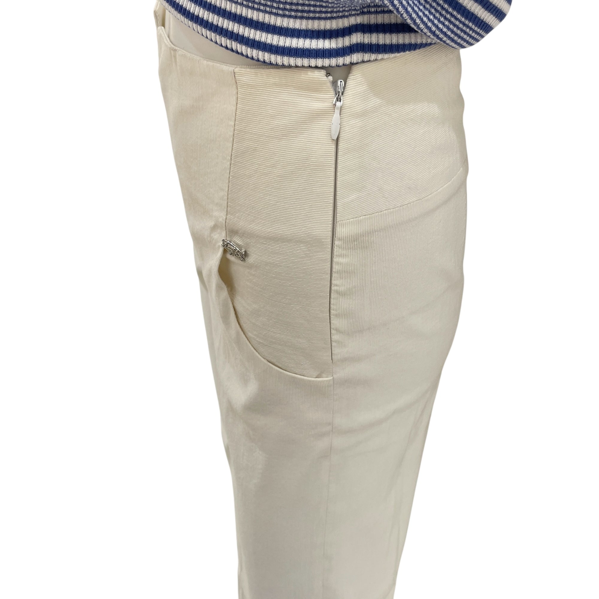 09P CC 34 White High Waist Pants in Cotton, Nylon, Rayon, Polyurethane, Silver hardware