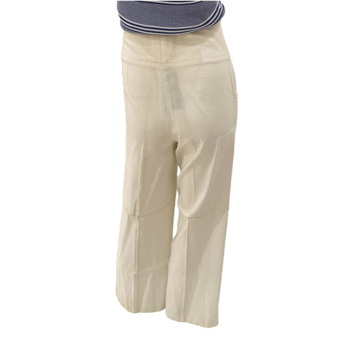 09P CC 34 White High Waist Pants in Cotton, Nylon, Rayon, Polyurethane, Silver hardware