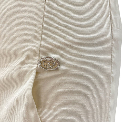 09P CC 34 White High Waist Pants in Cotton, Nylon, Rayon, Polyurethane, Silver hardware
