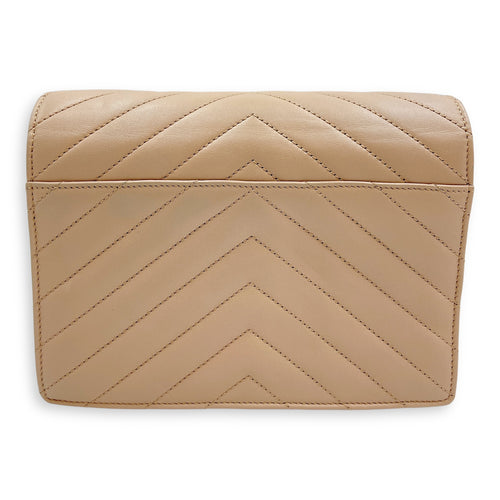 Matelassé Medium Beige Crossbody Bag in Calfskin, Gold hardware