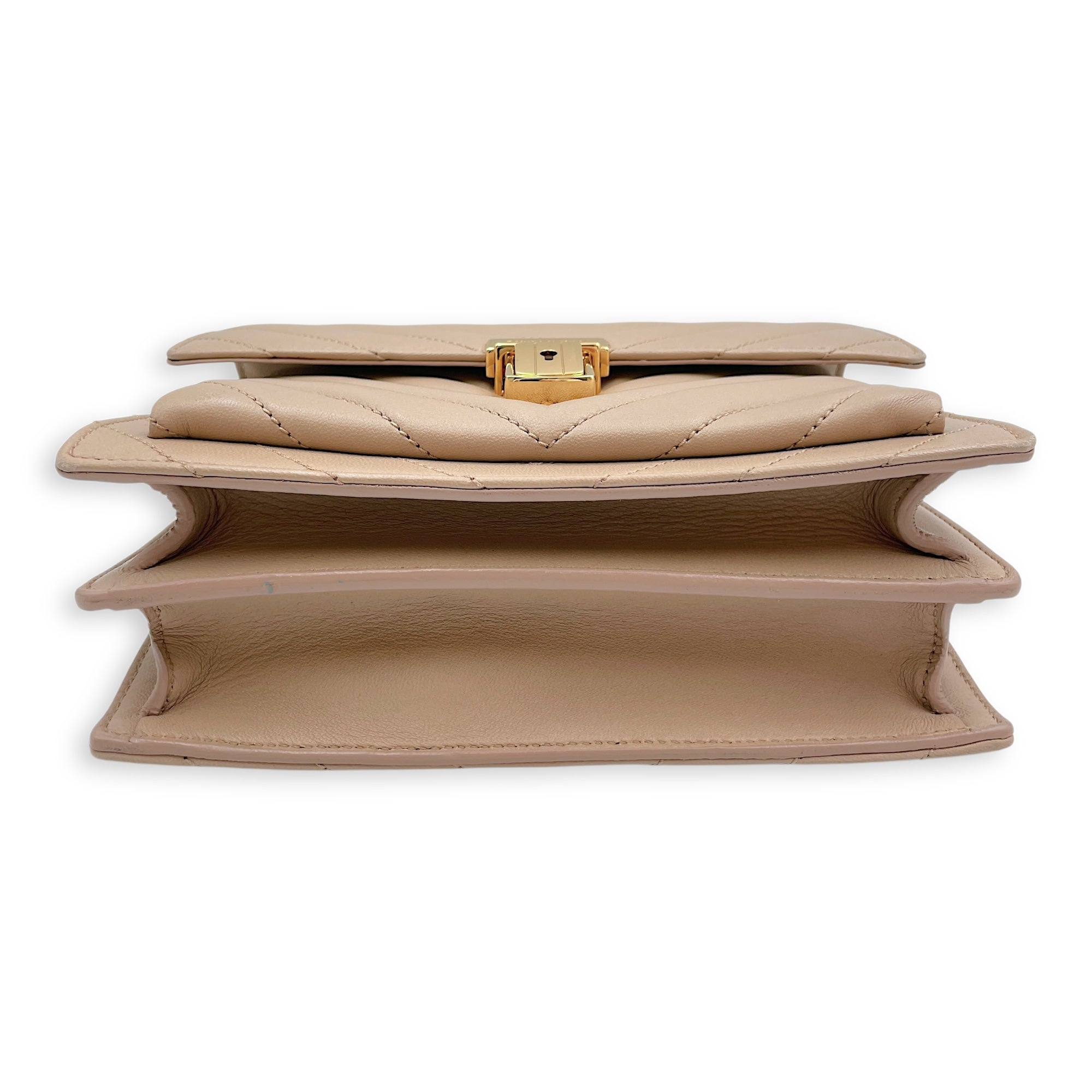 Matelassé Medium Beige Crossbody Bag in Calfskin, Gold hardware