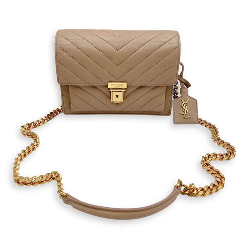 Matelassé Medium Beige Crossbody Bag in Calfskin, Gold hardware