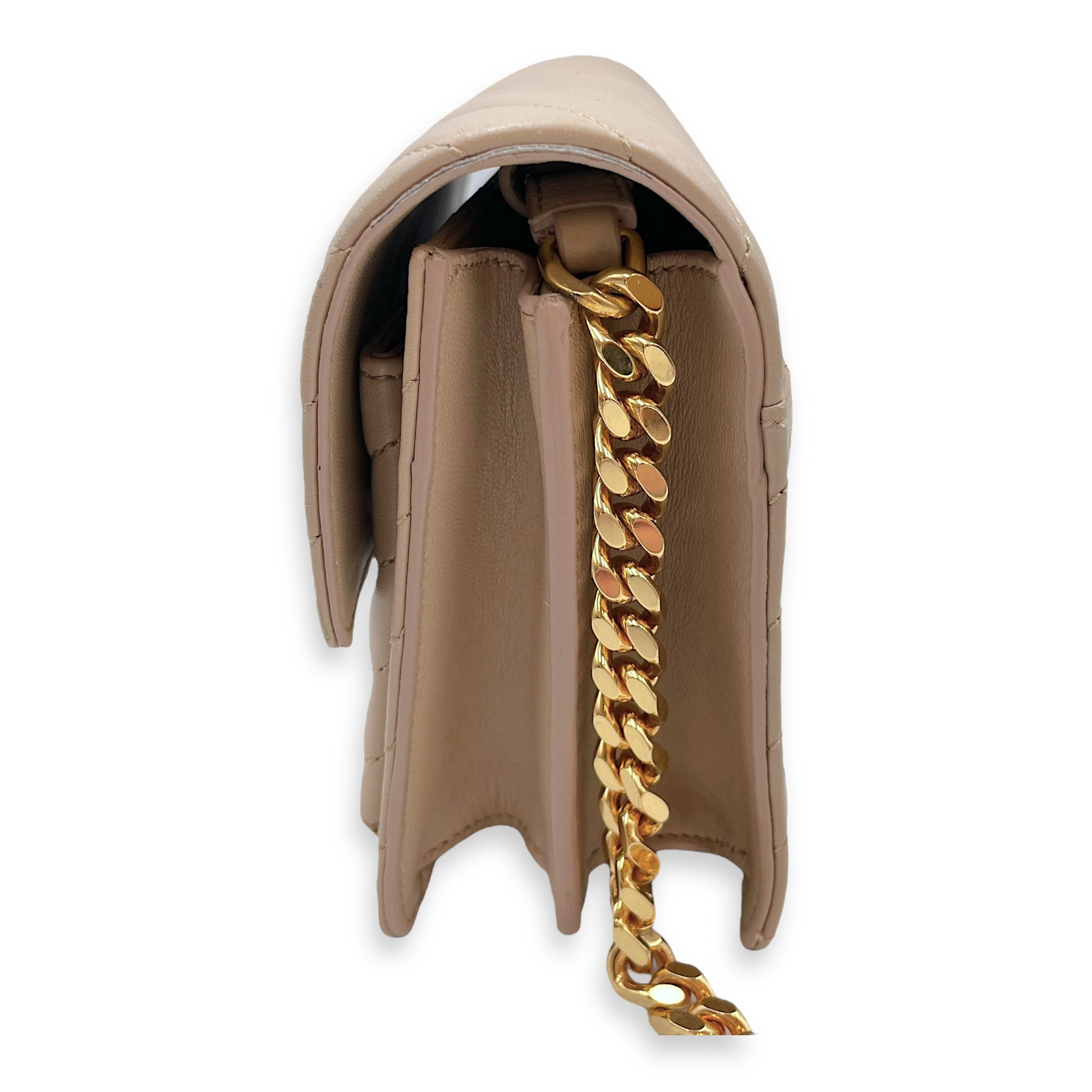 Matelassé Medium Beige Crossbody Bag in Calfskin, Gold hardware