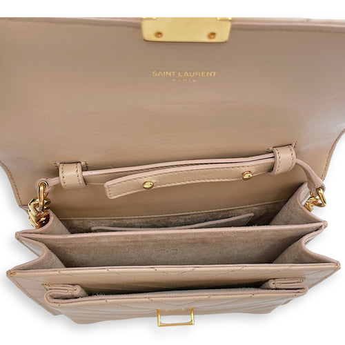 Matelassé Medium Beige Crossbody Bag in Calfskin, Gold hardware