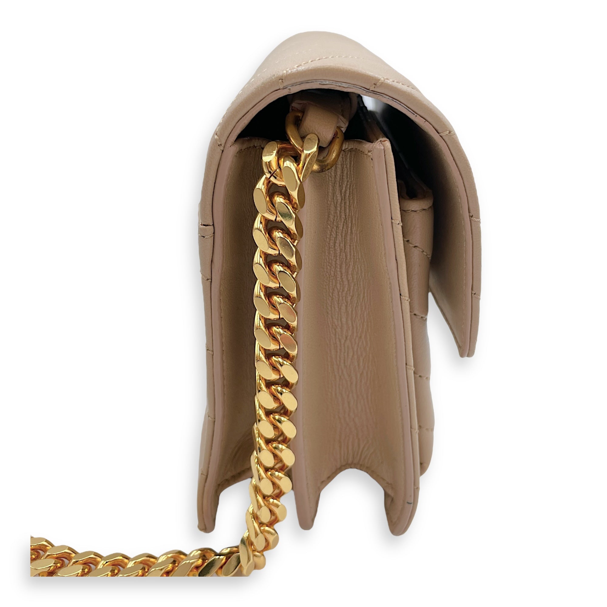 Matelassé Medium Beige Crossbody Bag in Calfskin, Gold hardware