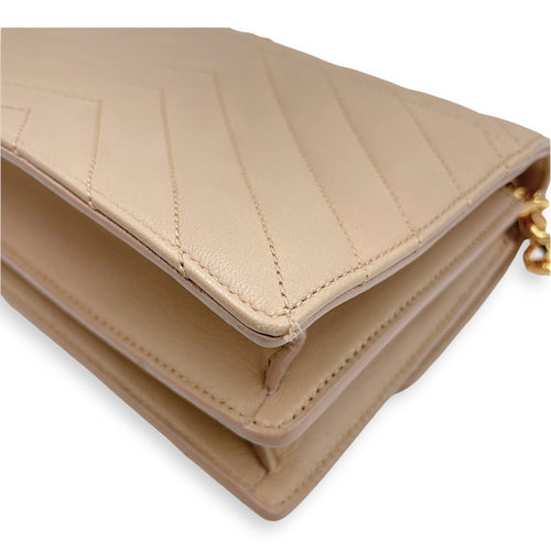 Matelassé Medium Beige Crossbody Bag in Calfskin, Gold hardware