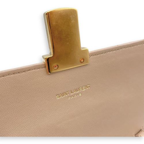 Matelassé Medium Beige Crossbody Bag in Calfskin, Gold hardware