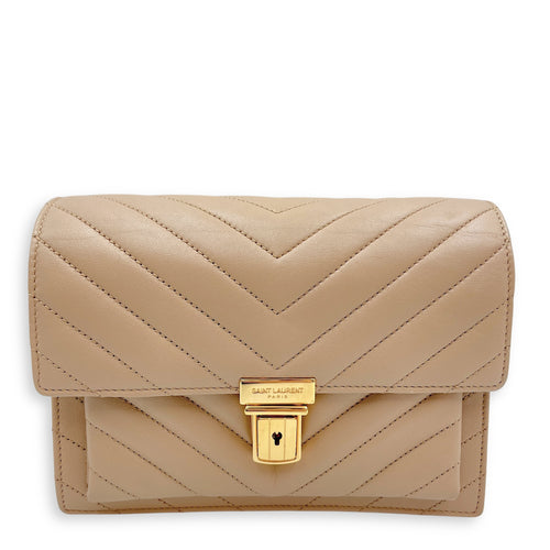 Matelassé Medium Beige Crossbody Bag in Calfskin, Gold hardware