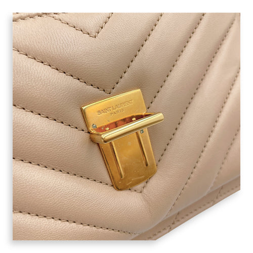 Matelassé Medium Beige Crossbody Bag in Calfskin, Gold hardware