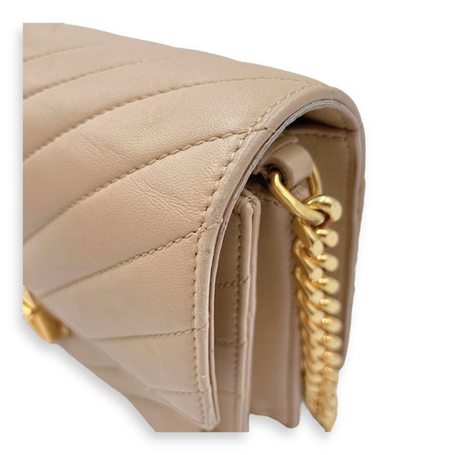 Matelassé Medium Beige Crossbody Bag in Calfskin, Gold hardware