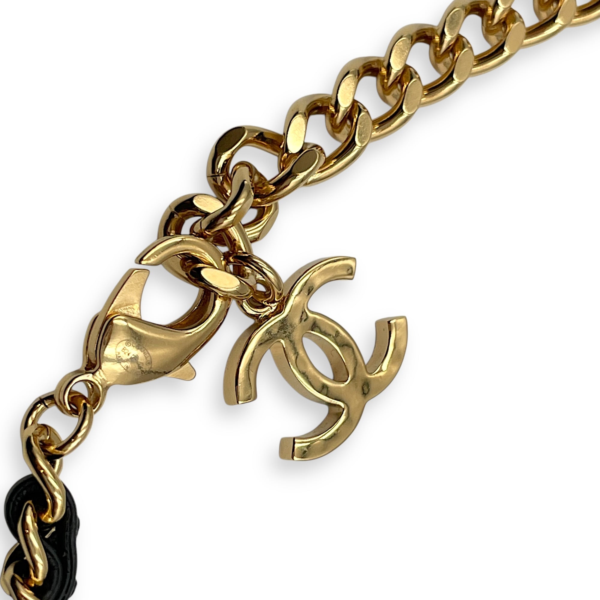 CC Leather Chain 46 cm Black Necklace in Lambskin, Gold hardware