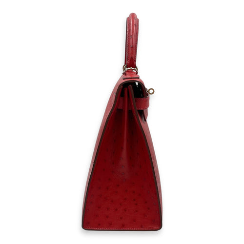 Sellier Kelly 28 Rouge Vif in Ostrich, Palladium hardware