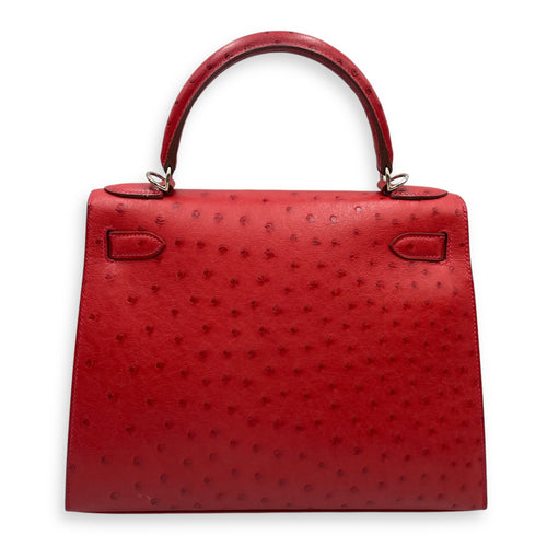 Sellier Kelly 28 Rouge Vif in Ostrich, Palladium hardware