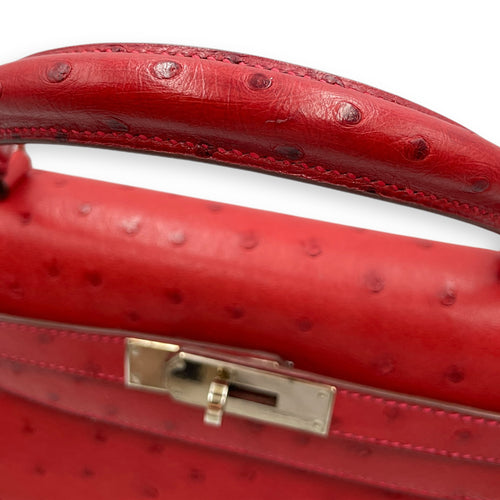 Sellier Kelly 28 Rouge Vif in Ostrich, Palladium hardware