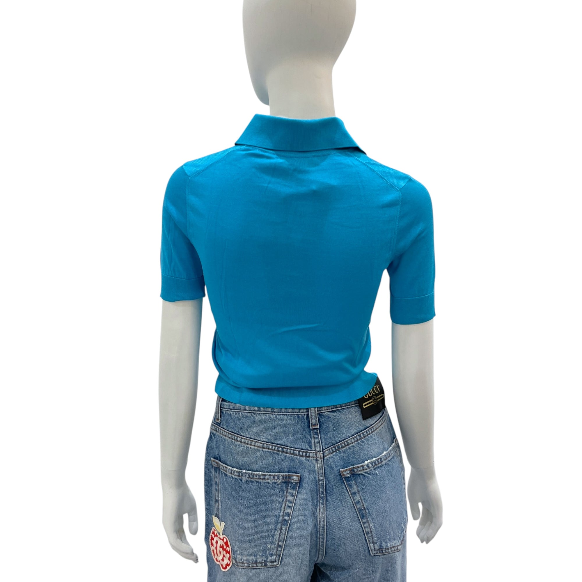 Collar Top Small Blue in Silk