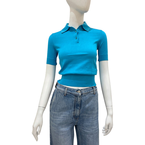 Collar Top Small Blue in Silk