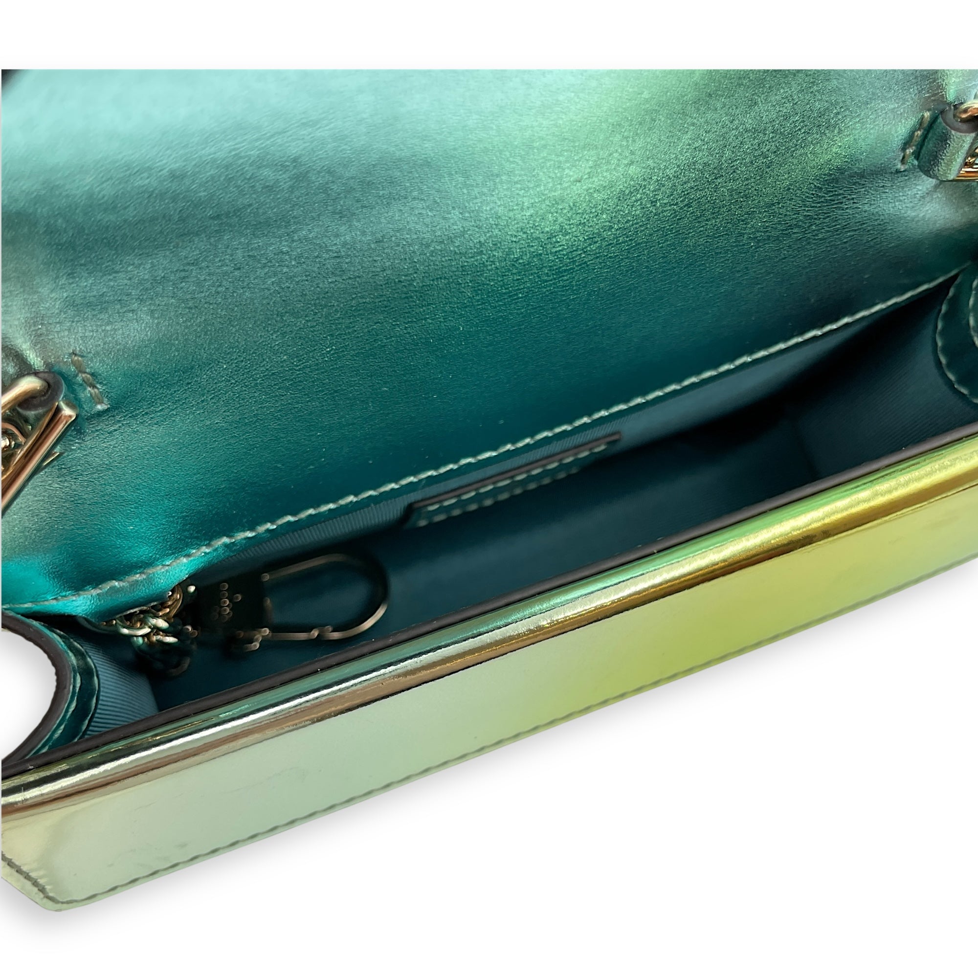 Dionysus Mini Green Crossbody Bag in Metallic, Silver hardware