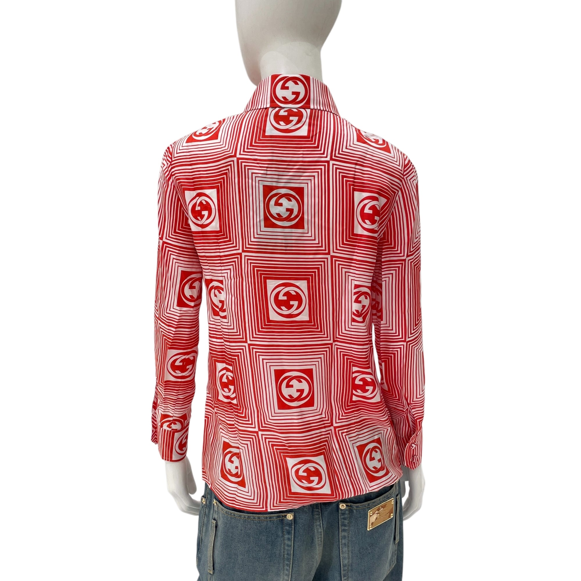 SS22 GG Plaid Logo Red/White Shirt in Silk