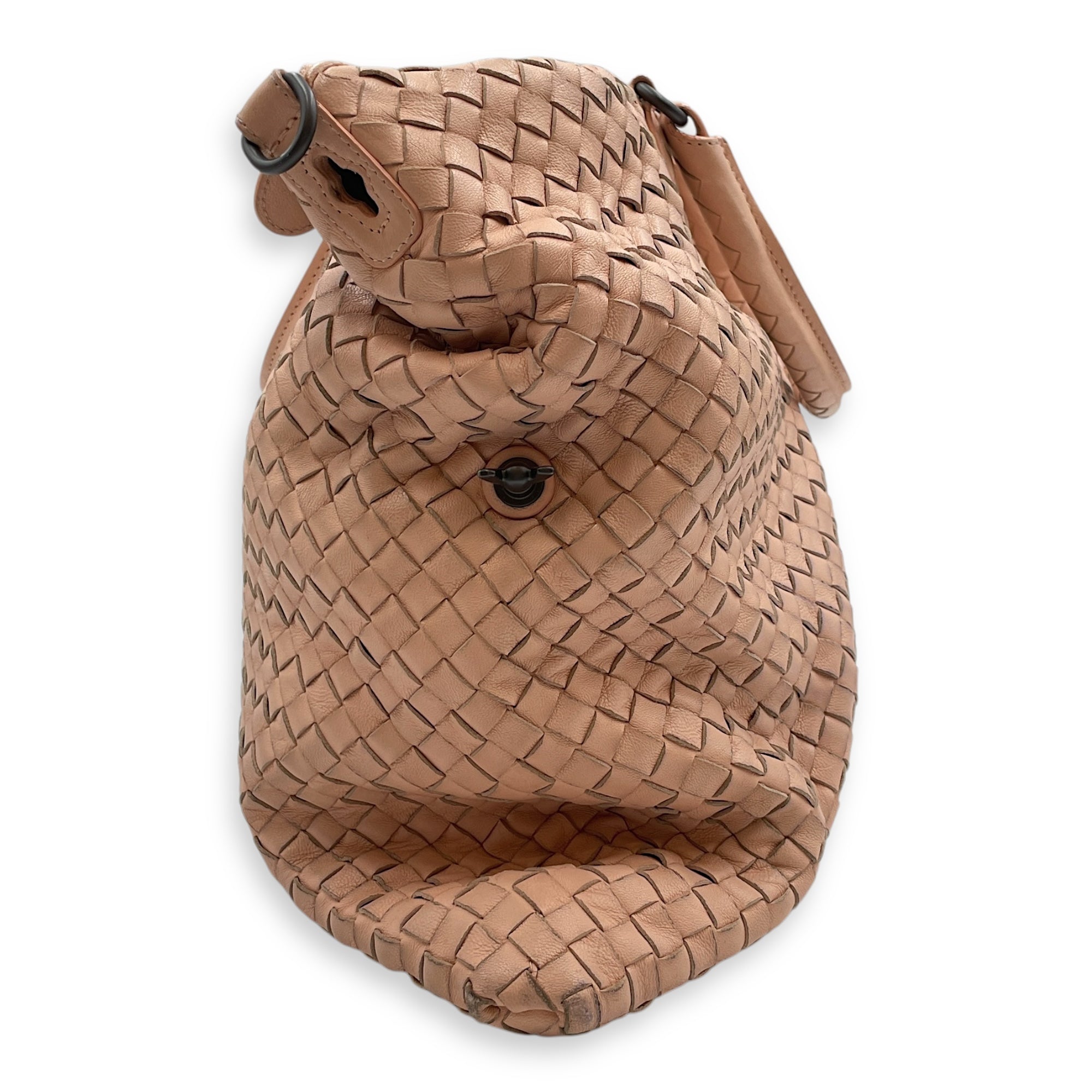 Intrecciator Peach Shoulder Bag in Nappa Leather, Brunito hardware