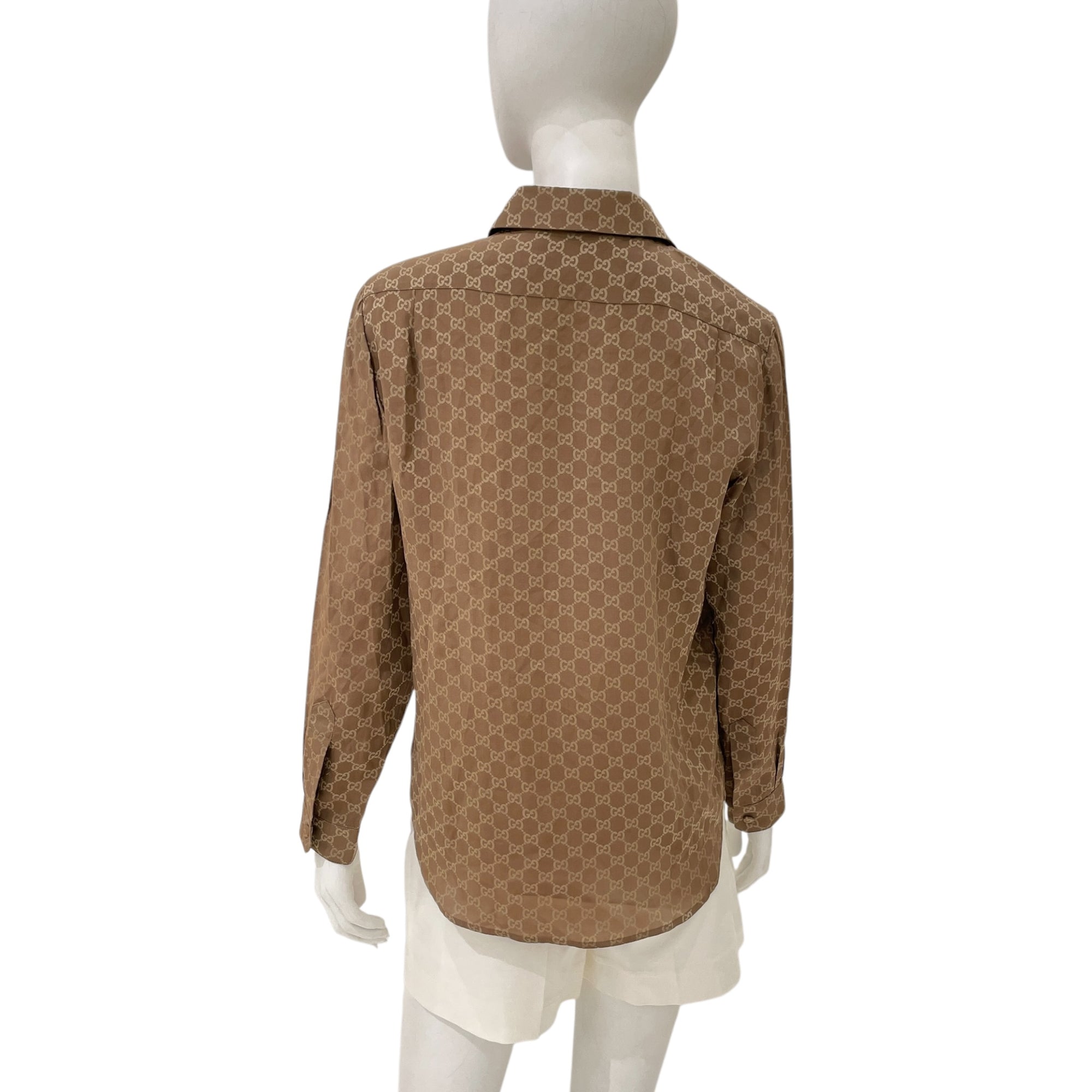 GG Print 40 Brown Long-sleeved Shirt in Silk