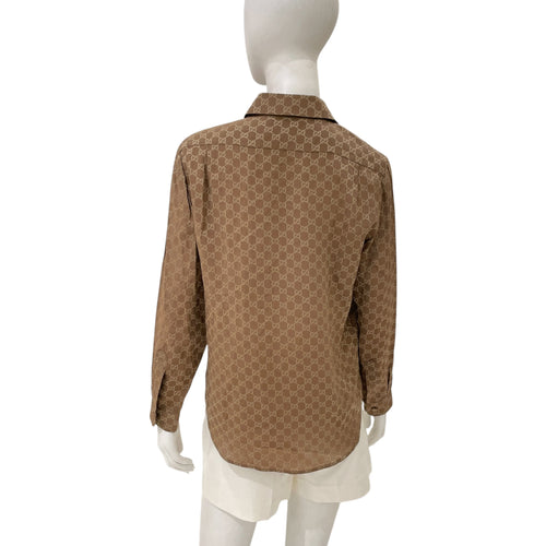 GG Print 40 Brown Long-sleeved Shirt in Silk