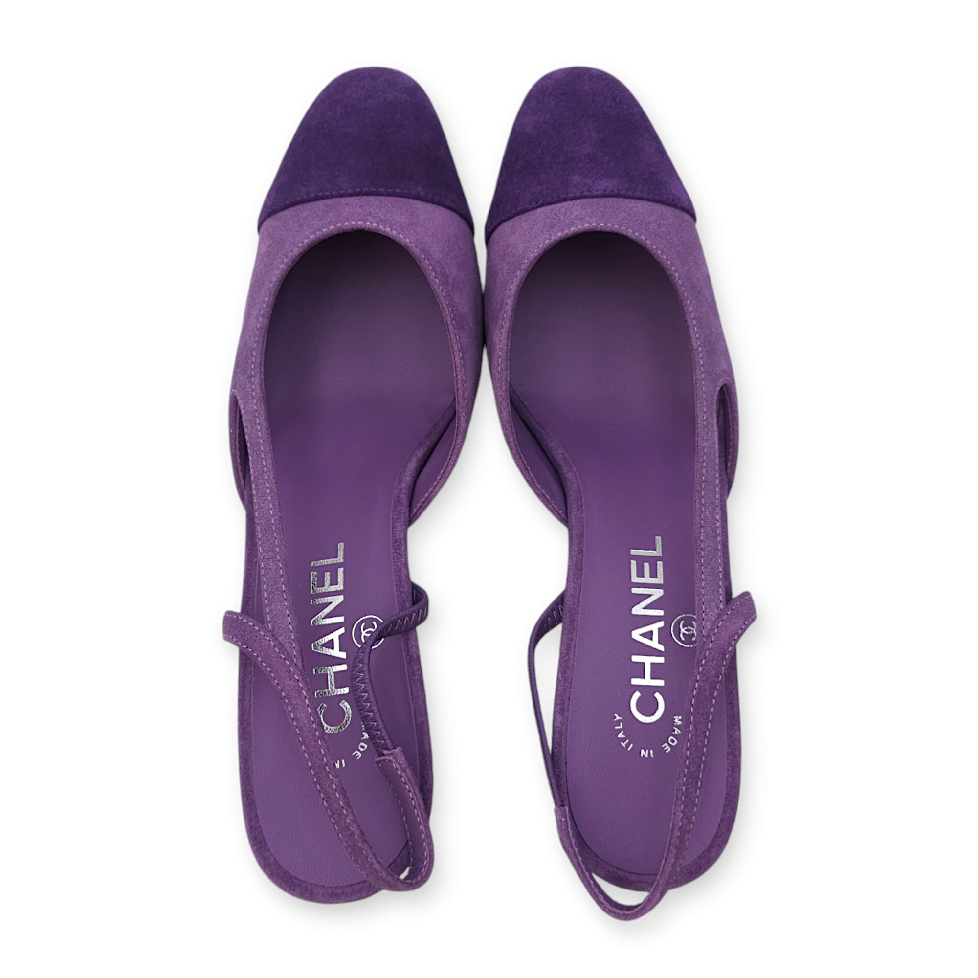 Chanel Slingback Chanel Purple Shoes Cap Toe CC Purple Heels In