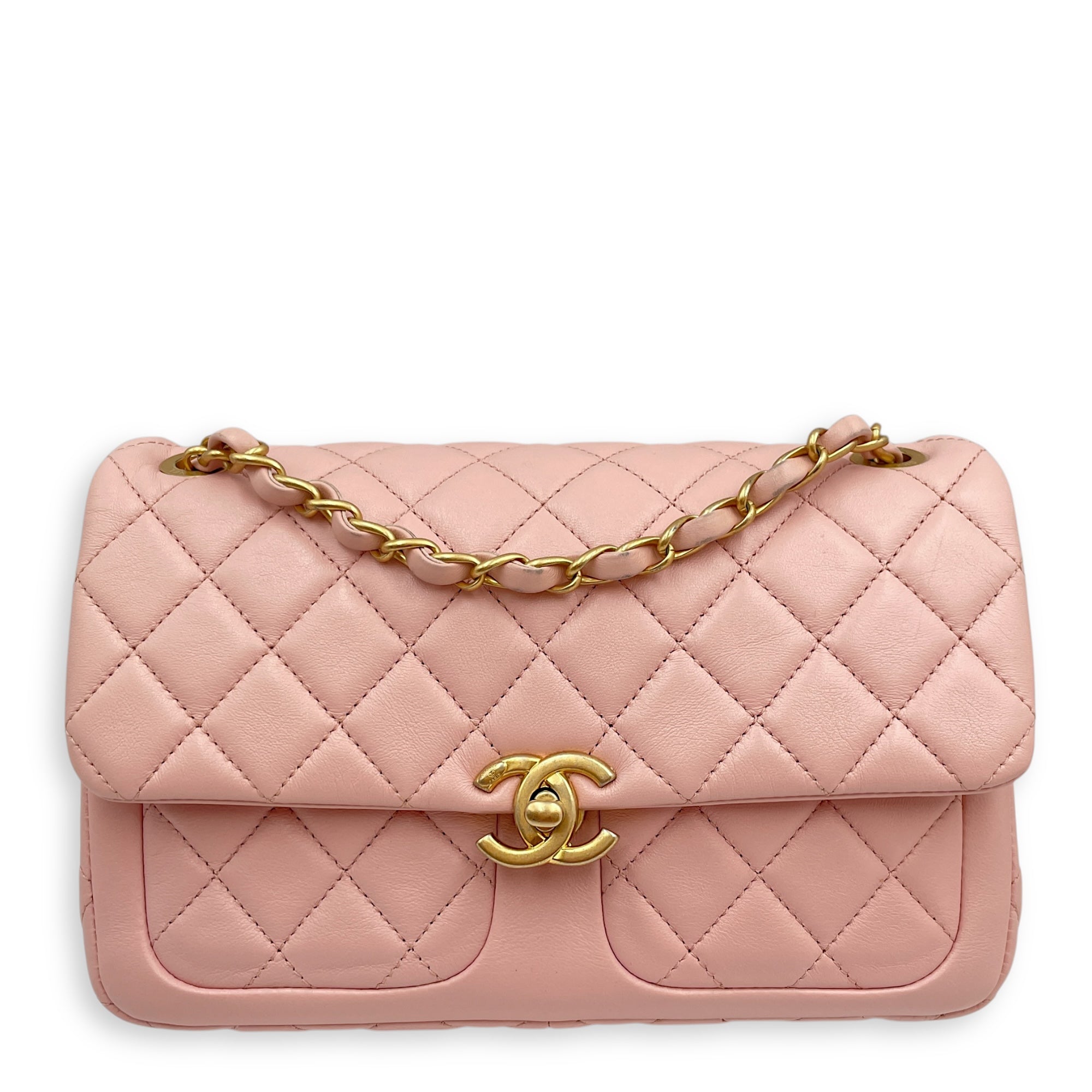 Seasonal Classic Flap with Front Pockets Pink Shoulder Bag in Lambskin