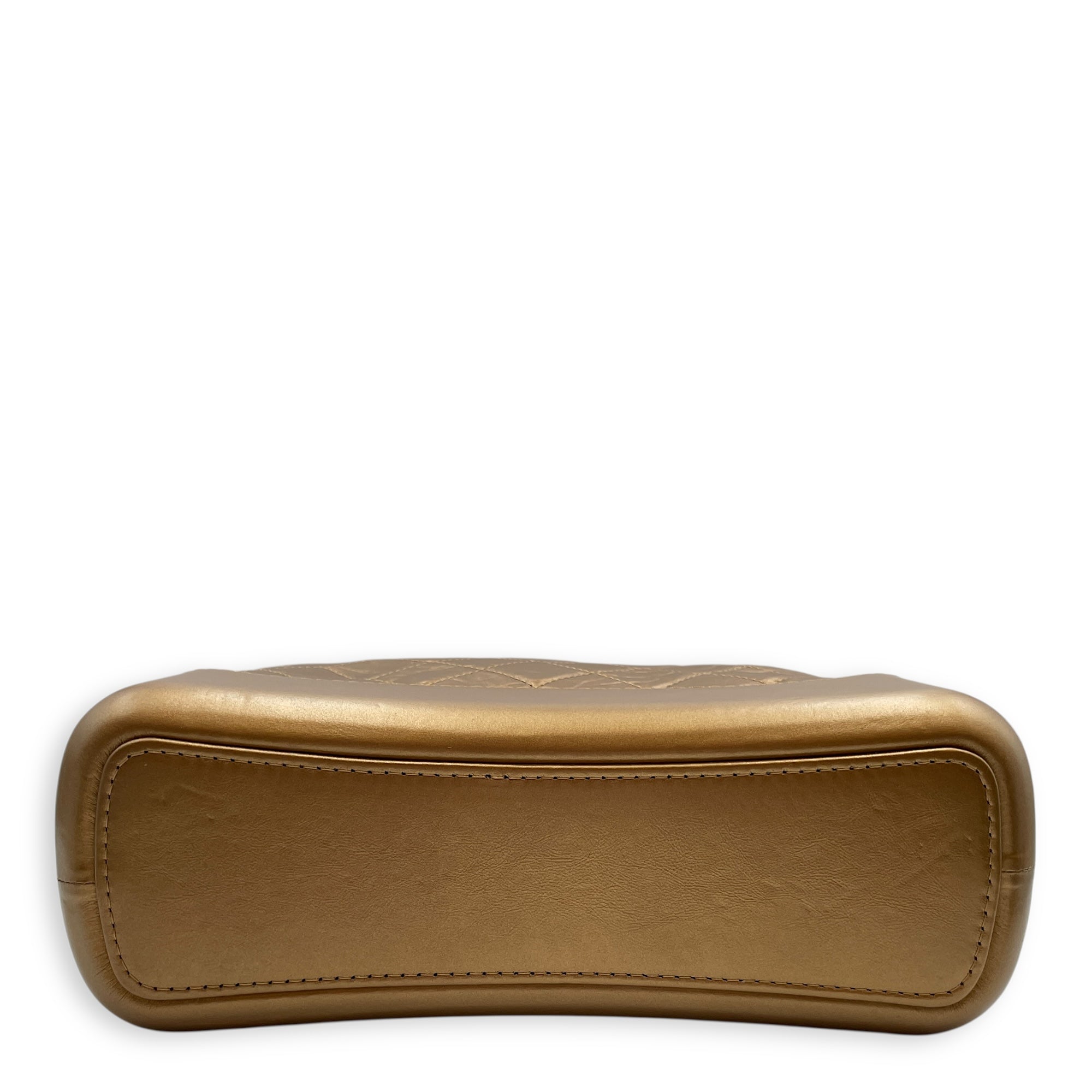 Quilted Gabrielle Metallic Gold Top Handle Bag in Distressed Leather, Tri tone hardware