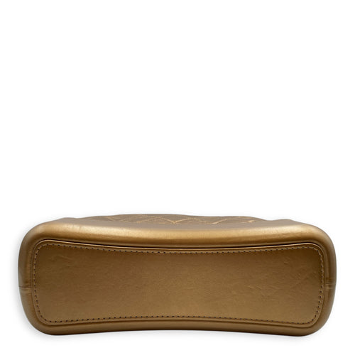 Quilted Gabrielle Metallic Gold Top Handle Bag in Distressed Leather, Tri tone hardware