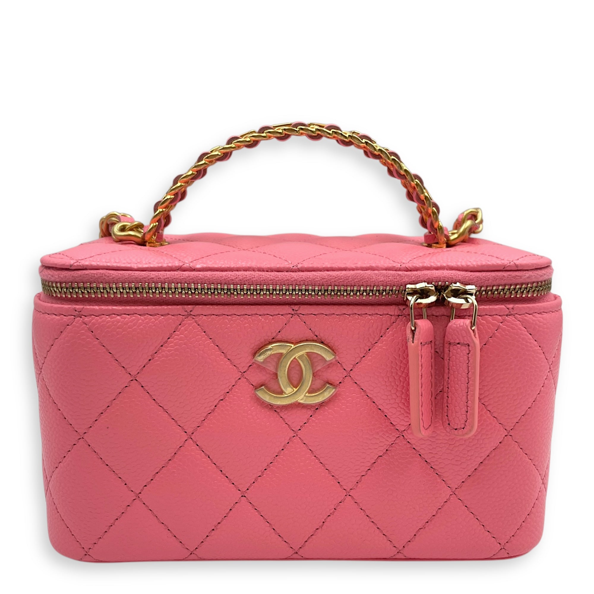 Vanity Rectangular Case Mini Pink Crossbody Bag in Caviar Leather