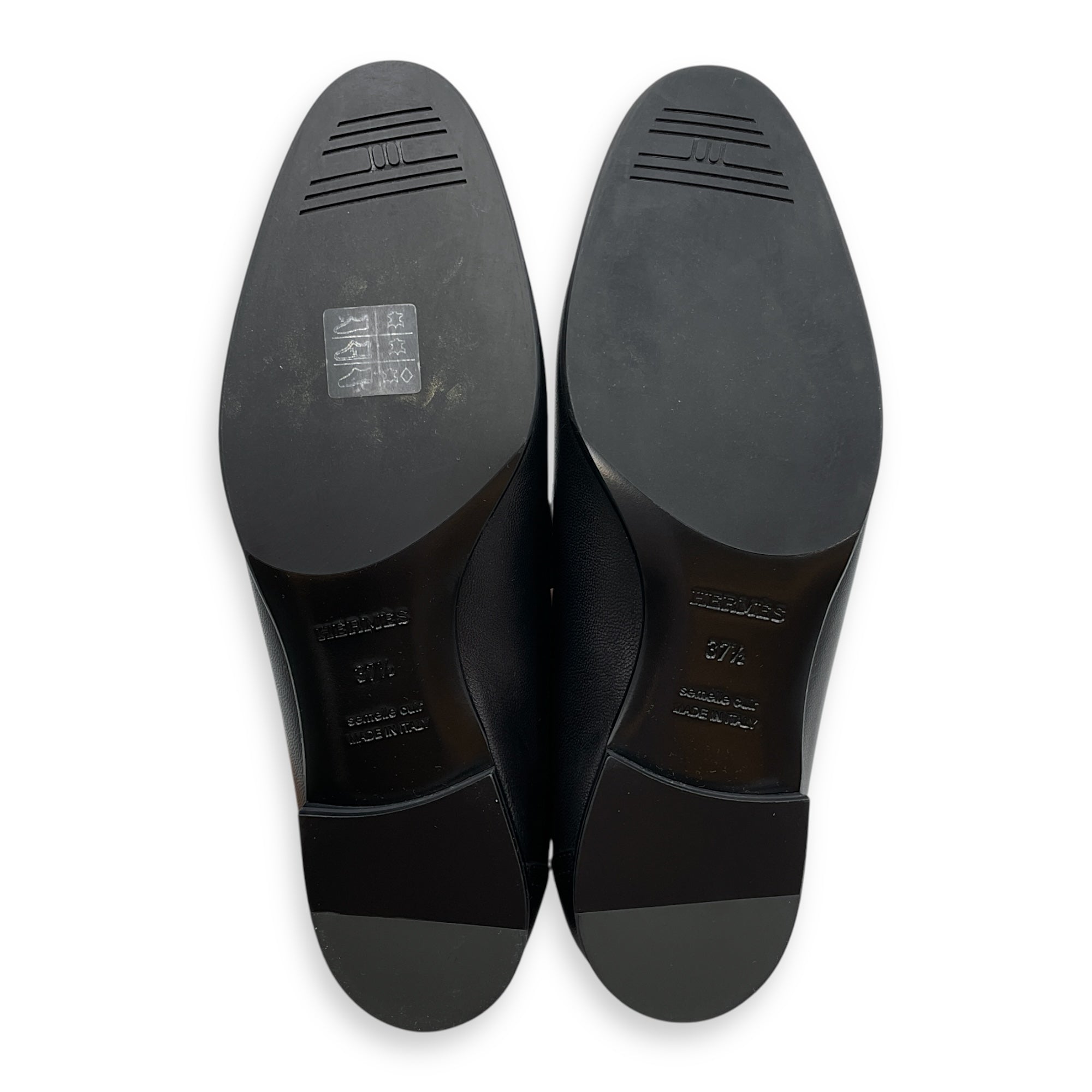 Paris 37.5 Black Loafers in Cherve Leather, Permabrass hardware
