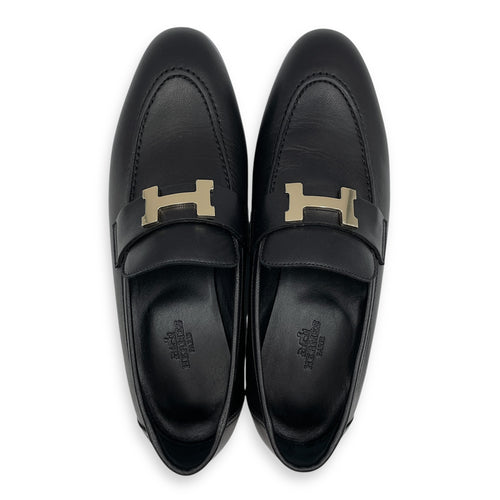 Paris 37.5 Black Loafers in Cherve Leather, Permabrass hardware