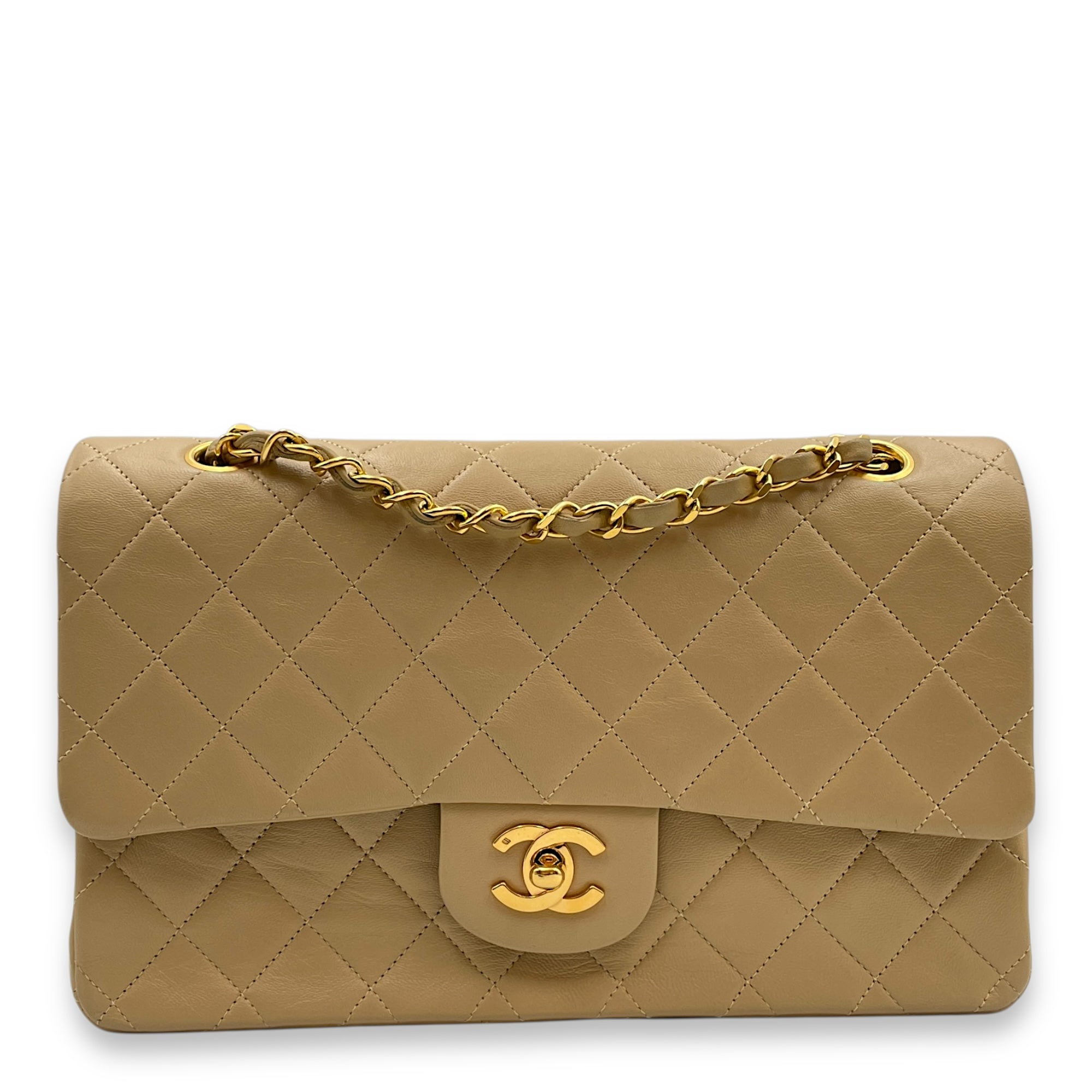 Vintage Classic (DF) 2.55 Beige Shoulder Bag in Lambskin, Gold hardware