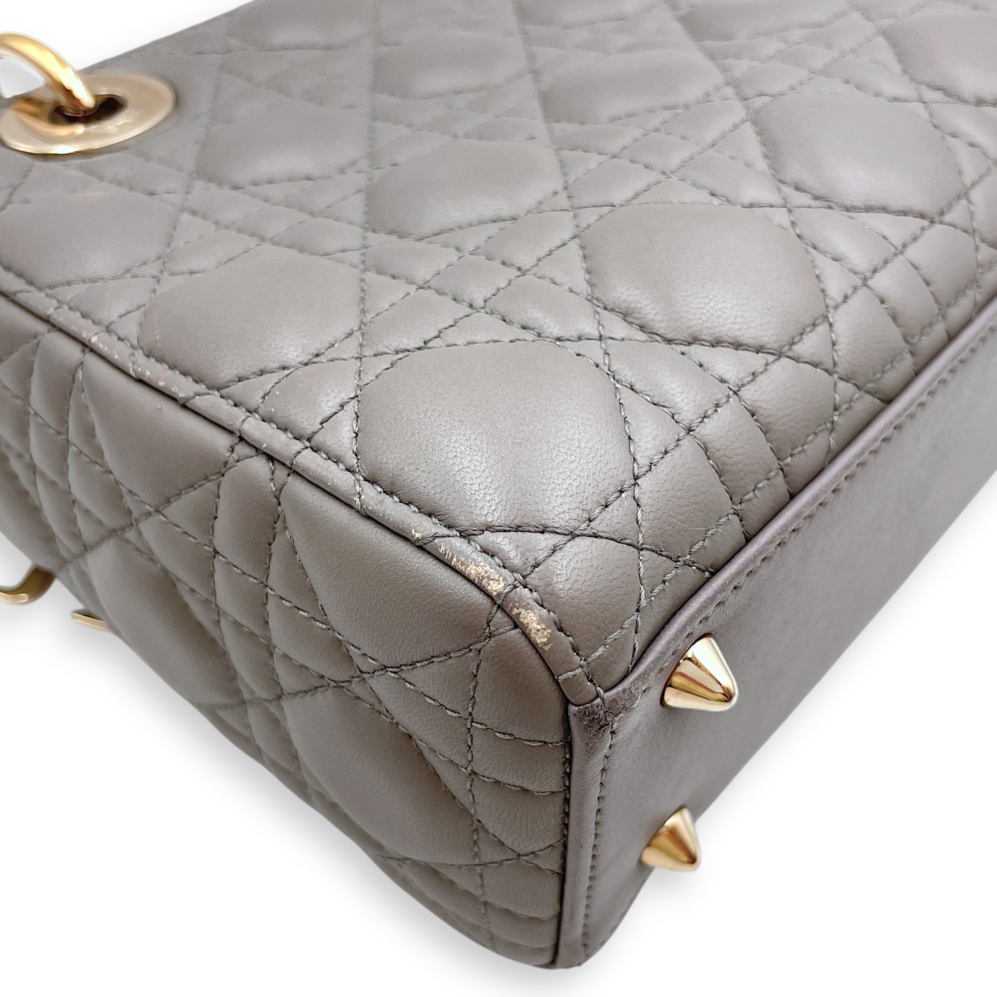 Lady Dior with ABC charms Grey Shoulder Bag in Lambskin, Gold hardware