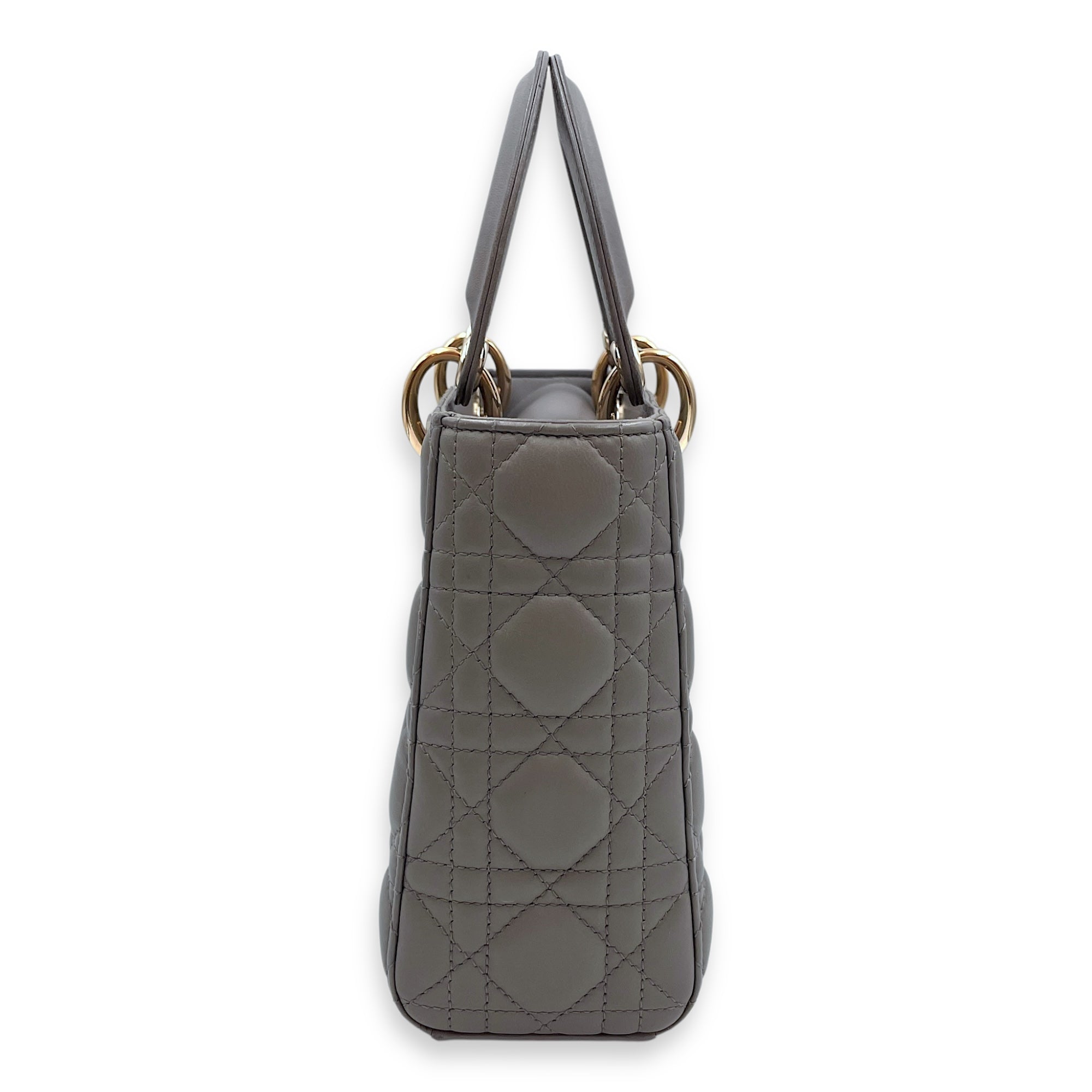 Lady Dior with ABC charms Grey Shoulder Bag in Lambskin, Gold hardware