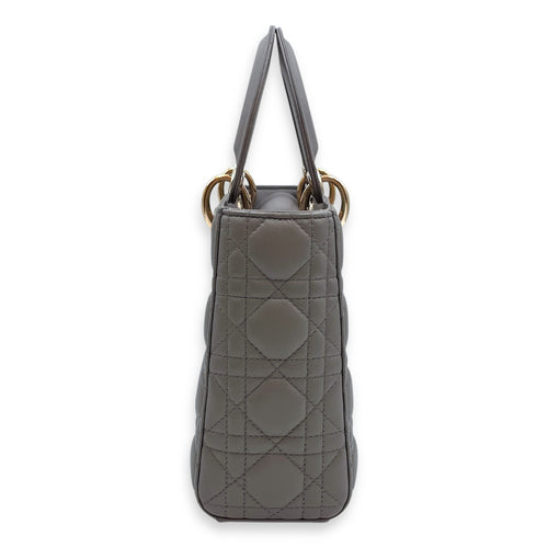 Lady Dior with ABC charms Grey Shoulder Bag in Lambskin, Gold hardware