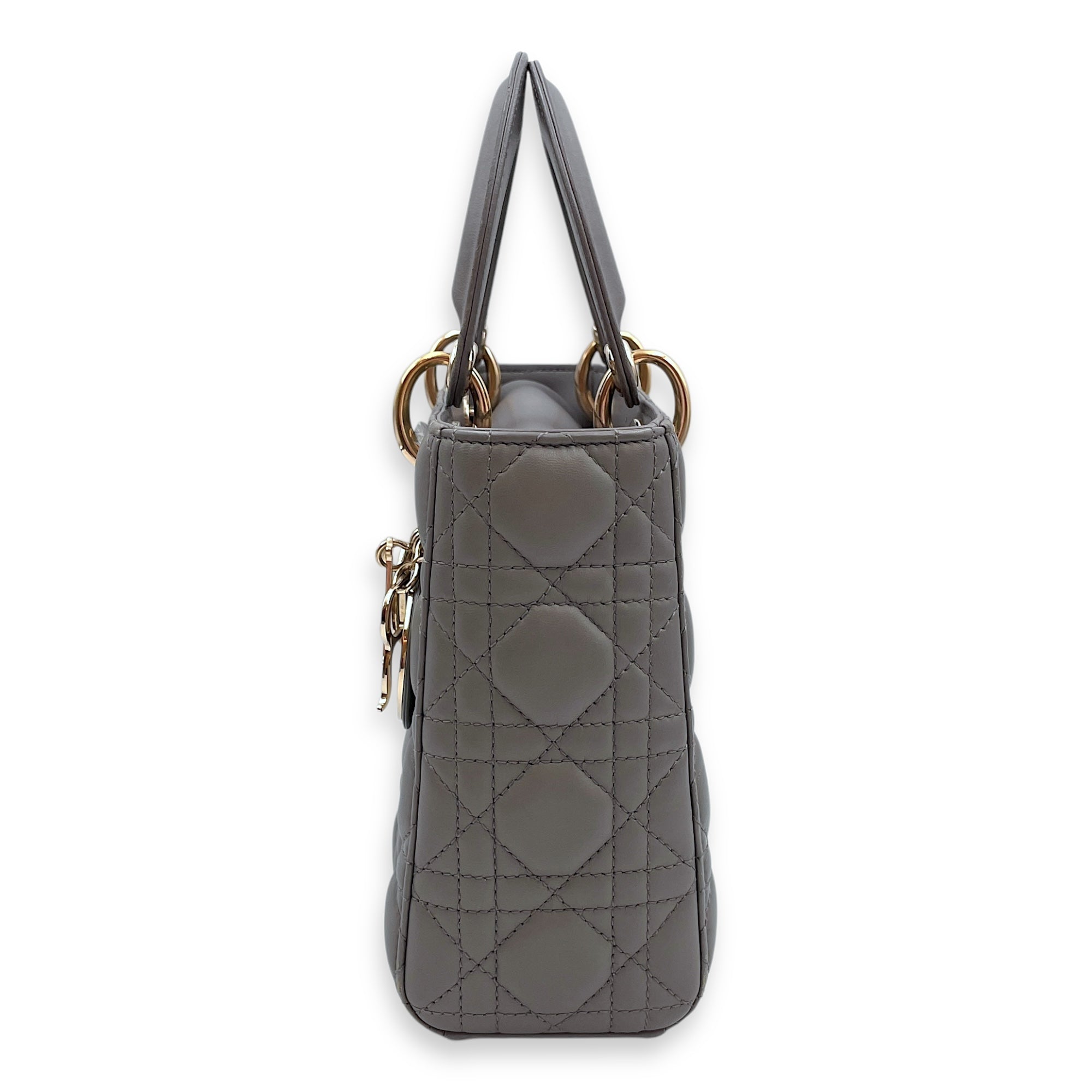 Lady Dior with ABC charms Grey Shoulder Bag in Lambskin, Gold hardware