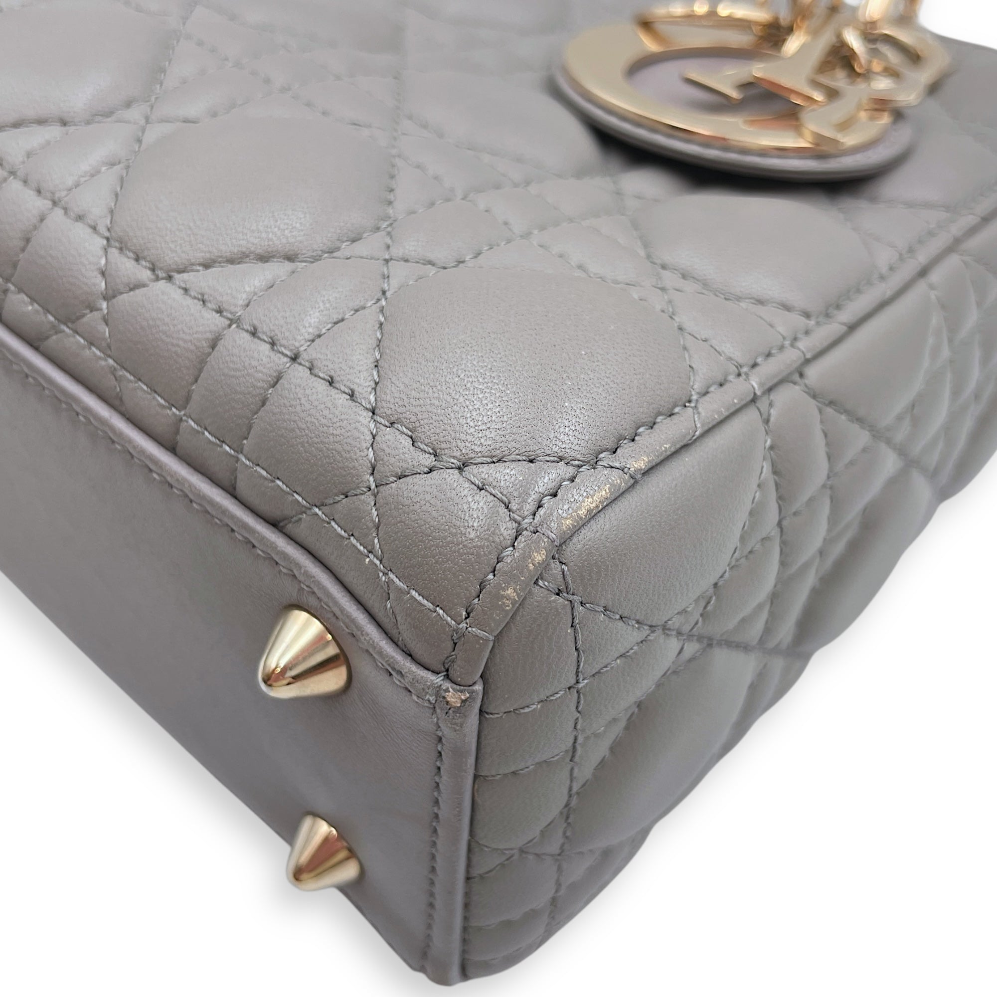 Lady Dior with ABC charms Grey Shoulder Bag in Lambskin, Gold hardware