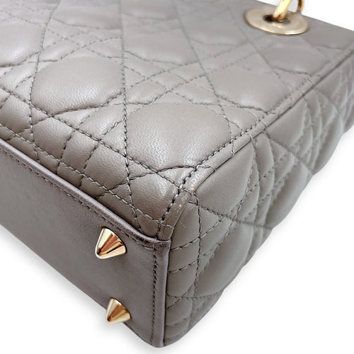 Lady Dior with ABC charms Grey Shoulder Bag in Lambskin, Gold hardware