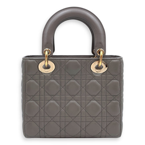 Lady Dior with ABC charms Grey Shoulder Bag in Lambskin, Gold hardware