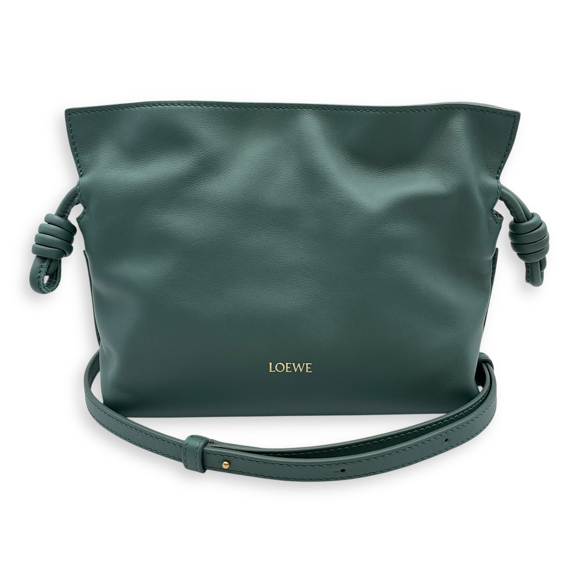 Flamenco Green Shoulder Bag in Nappa Leather, Gold hardware