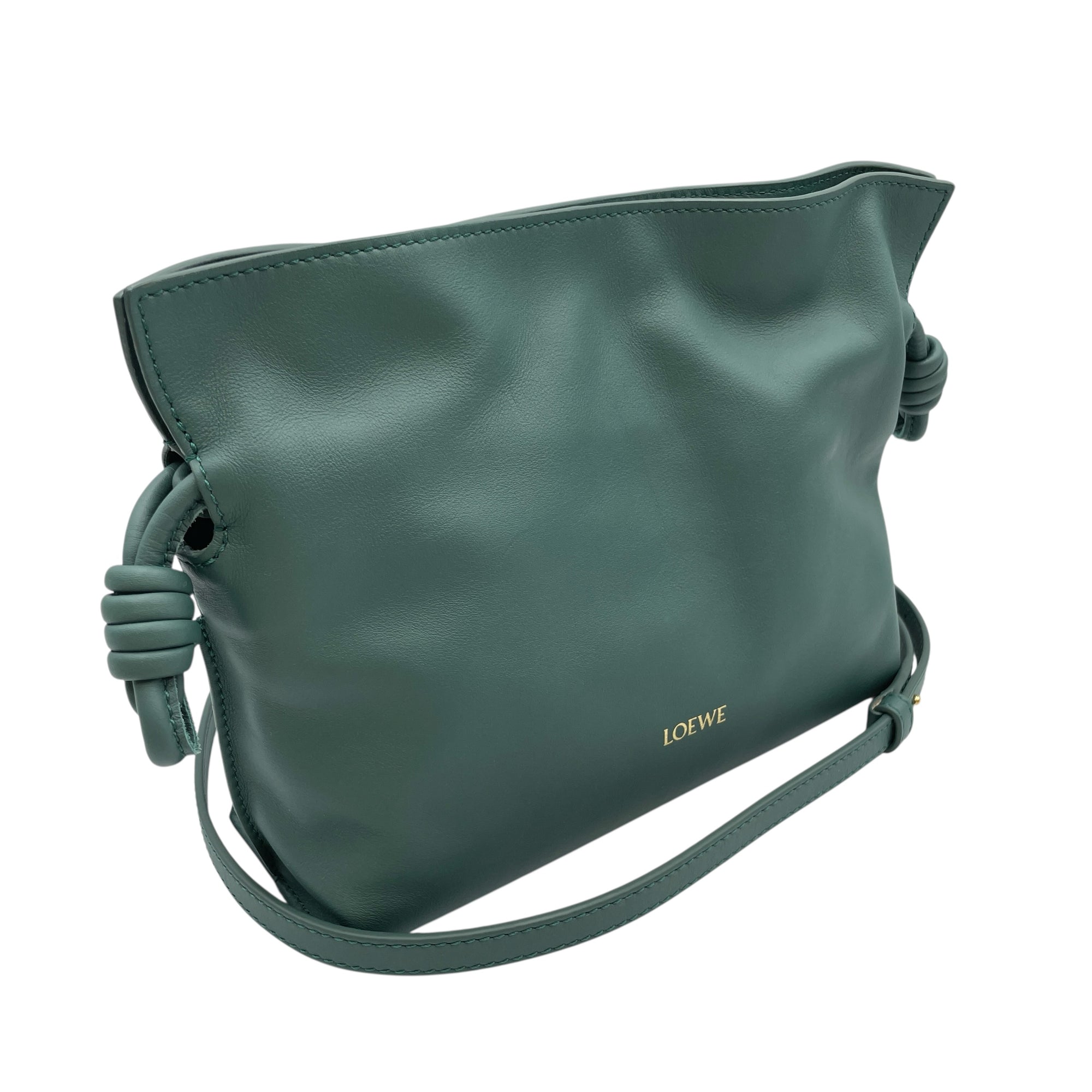 Flamenco Green Shoulder Bag in Nappa Leather, Gold hardware
