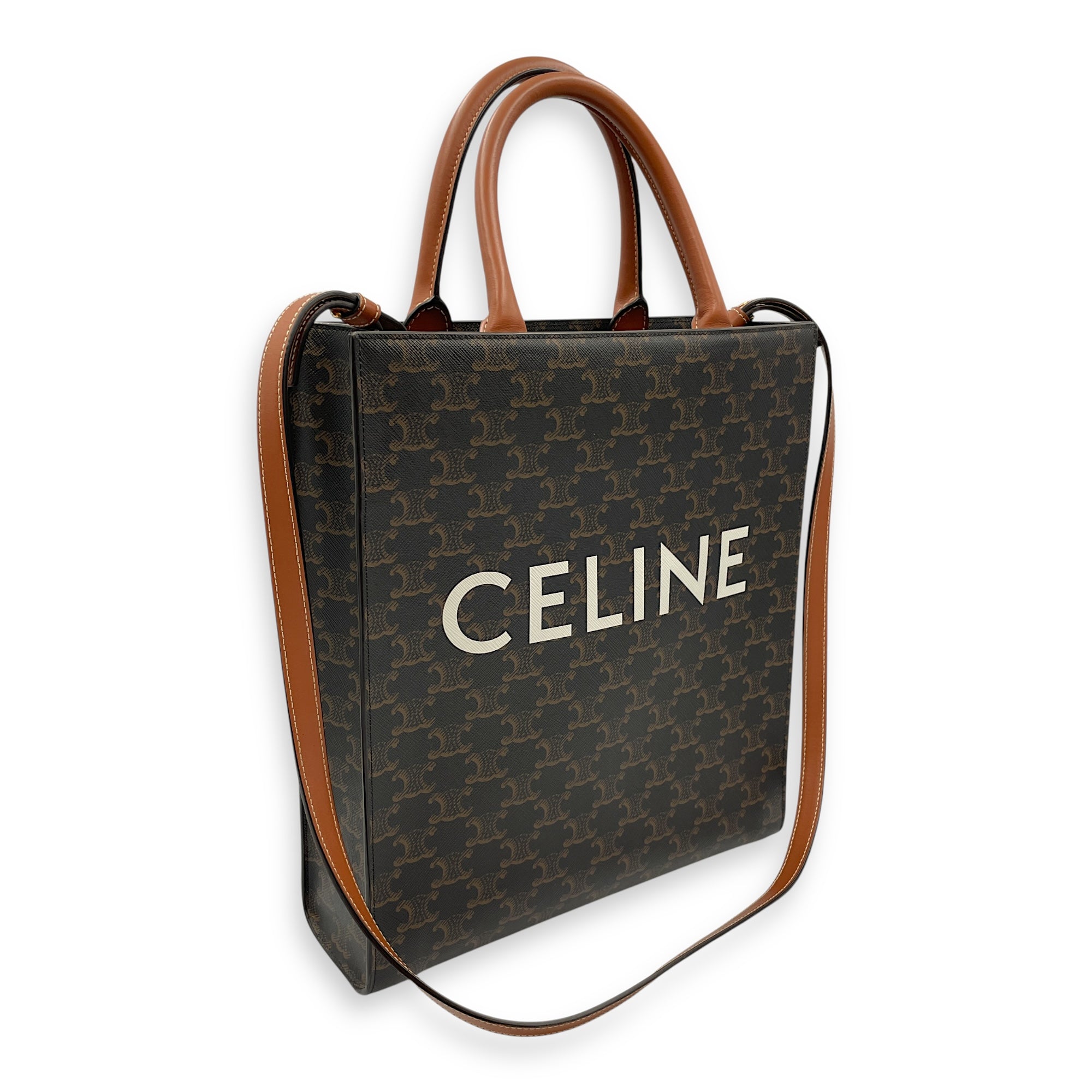 Vertical Cabas in Triomphe Canvas Brown Shoulder Bag in Canvas, Gold hardware