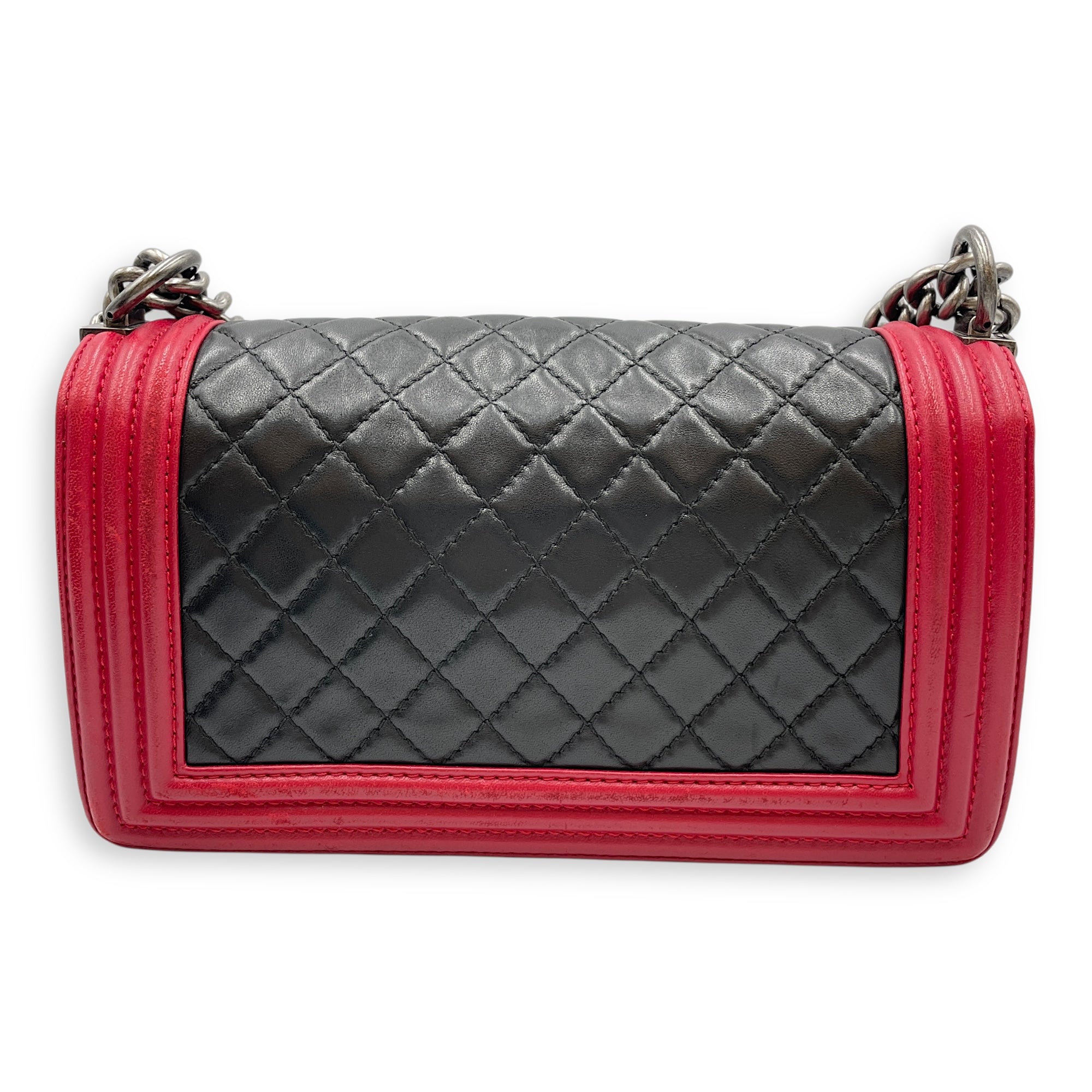 Bi-Colour Medium Boy Red/Black Crossbody Bag in Lambskin, Brushed Palladium hardware