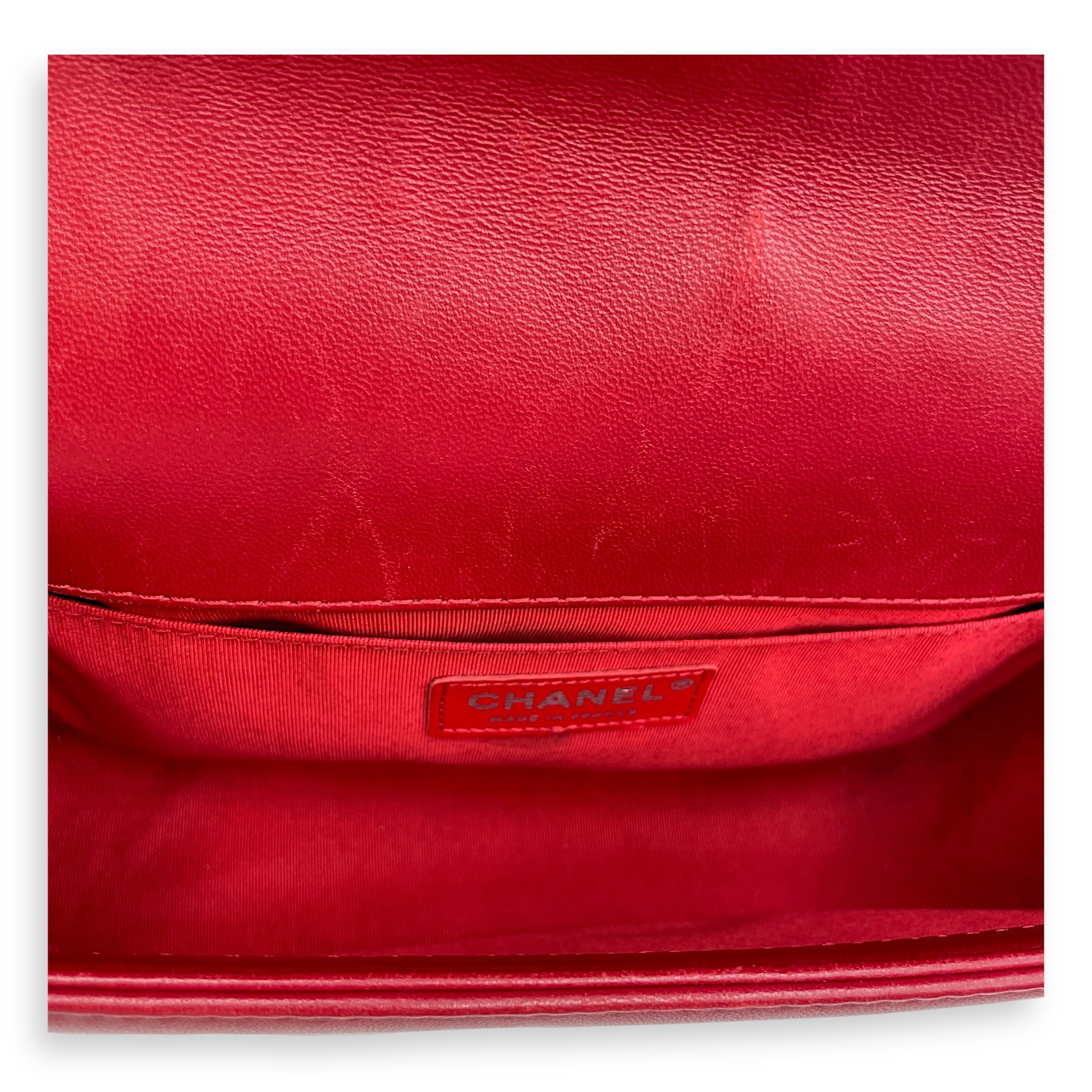 Bi-Colour Medium Boy Red/Black Crossbody Bag in Lambskin, Brushed Palladium hardware